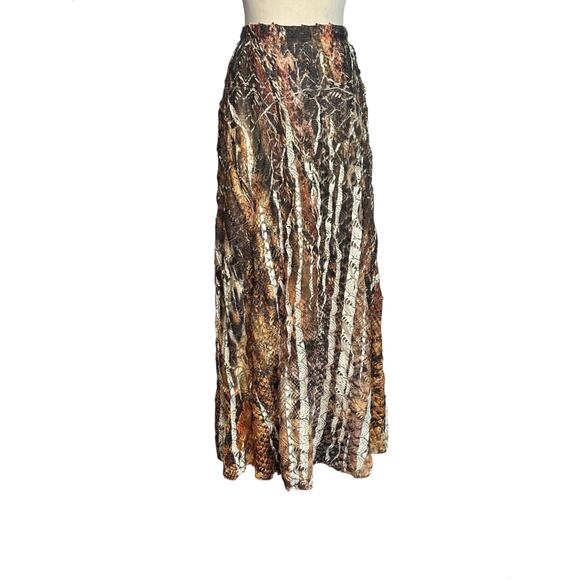 Reba brown yellow print pleated pull on boho maxi skirt size Large - Picture 12 of 16